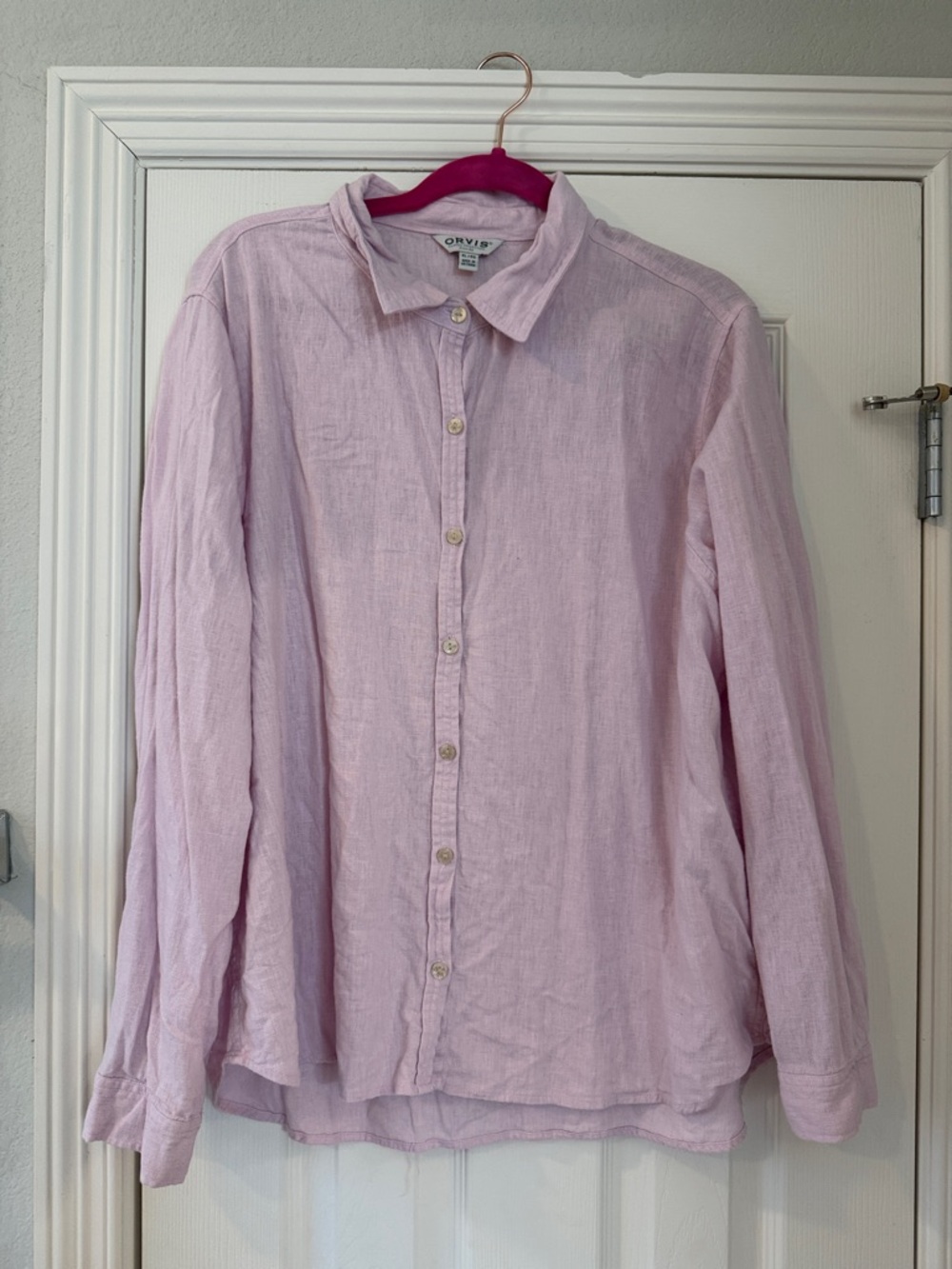 Orvis Pale Pink Linen Blend Button-Front Shirt, Women’s Sz XL